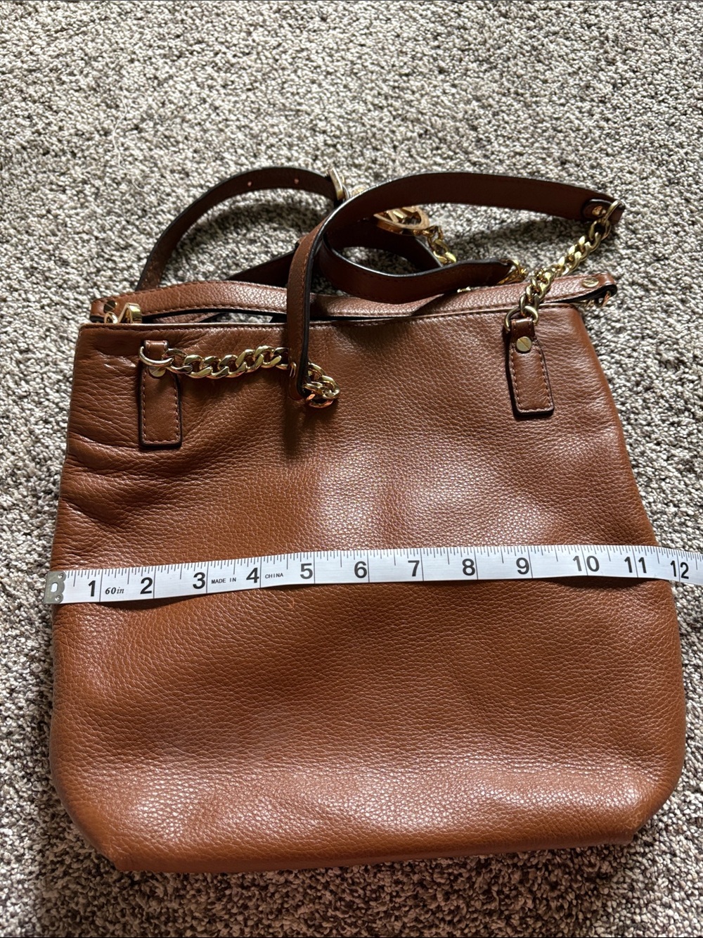 MICHAEL KORS Brown Pebbled Leather Gold Chain Handle Shoulder Bag - Picture 7 of 8